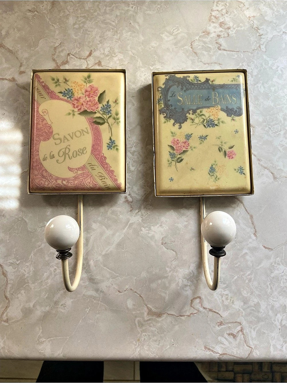 Vintage French Laundry or Bathroom Decor Wall Hooks